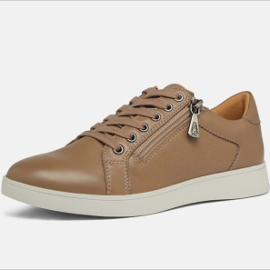 Elegant Brown Lace Up Women Sneakers With Side Zip