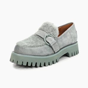 Light Blue Suede Mix Fur Casual Loafer For Women