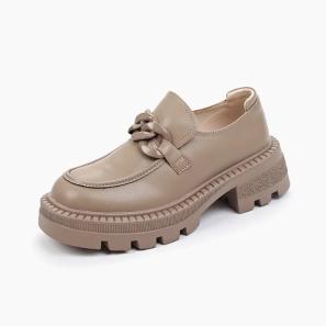 Beige Cow Leather Women Chunky Loafer