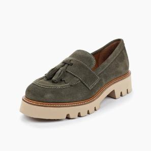 Dark Green Suede Tassel Loafers For Ladies