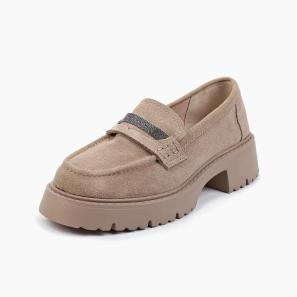 Fahion Lady Suede Loafers with Buckle Trim