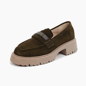 Dark Green Suedette Chunky Loafers