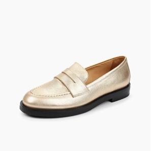 Classic Gold Cow Leather Women Loafers 