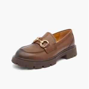 Brown Leather Loafers with Round Toe