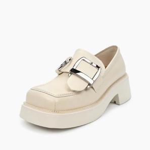 Trendy Offwhite Leather Loafers with Buckle