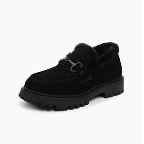 Extra Wide Fit Black Suedette Winter Loafers