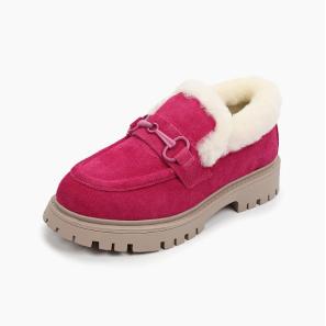 Red Suede Leather Winter Loafers with Fur Lining