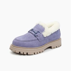 Bright Purple Suede Winter Loafers for Women