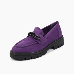 Purple Suede Buckle Loafers For Women