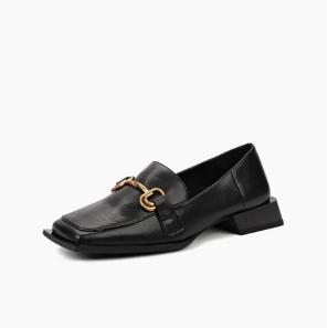 Classic Black Leather Dress Loafers with Buckle