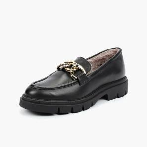 Classic Black Leather Dress Winter Loafers