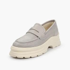 Grey Cow Leather Penny Loafer with Platform