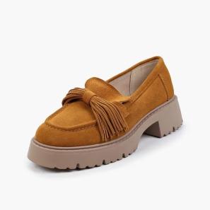 Brown Suede Chunky Loafers with Tassel