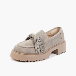 Grey Suede Chunky Loafers with Tassel