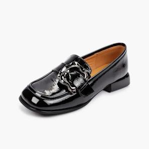 Wide Fit Black Patent Metal Buckle Trim Dress Loafers