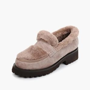 Beige Suede and Fur Penny Loafer for Winter