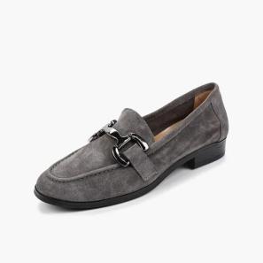 Stylish Grey Suede Loafers with Metal Trim