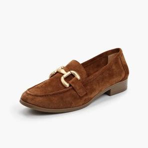 Brown Suede Metal Trim Women Loafers