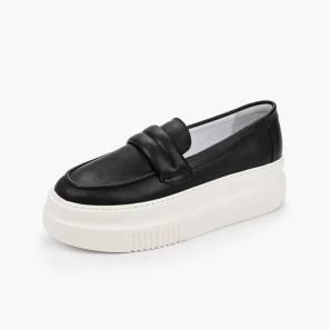 Casual Black Leather Penny Chunky Loafer