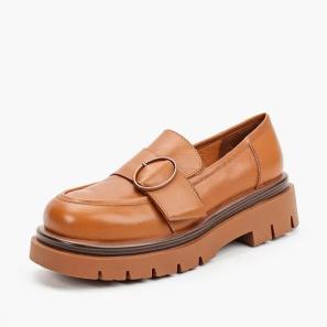 Glod Trim Brown Cow Leather Chunky Loafers