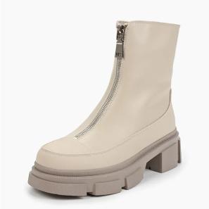 Wholesale Beige leather Ankle Boot with Zip-up Vamp