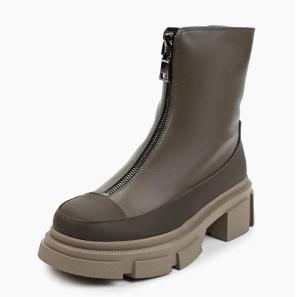 Factory Direct Coffee leather Ankle Boot with Zip-up Vamp