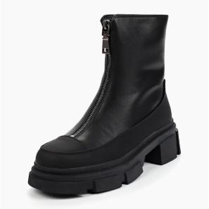 Black Leather Zip-up Ankle Boot  for Women 