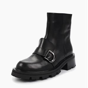 Black Leather Ankle Boots for Women with Buckle Strape