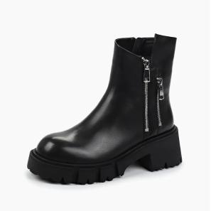 Trendy Women Chunky Ankle Boots with Double Zipper Outside