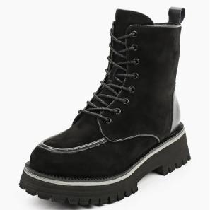 Black Suede mix Leather Marten Boots for Women