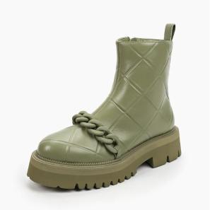 Green Leather Ankle Boots for Lady