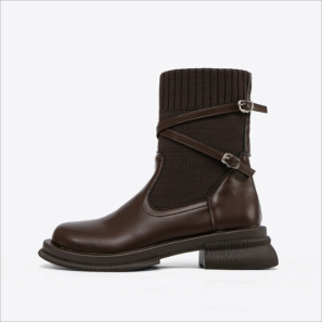 Double Strap Brown Leahter Ankle Boots 