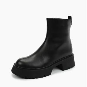 Classic Black Leather Platform Women Booties