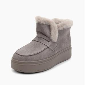 Grey Suede Fur Collar Women Boots