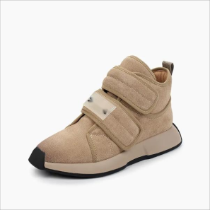 Beige Suede Velcro Sneaker Boots for Women 