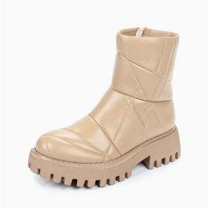 Beige Leather Winter Boots for Women