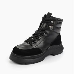 Black Cow Leather Lace-up Women Boots