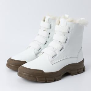 White Leather Ankle Boots for Women with Elastic Lace