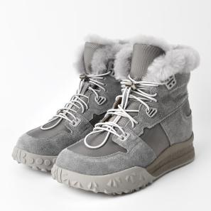 Grey Suede Sneaker Boots for Women with Real Fur Collar