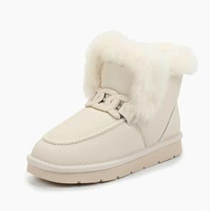 Offwhite Leather Snow Boots for Women