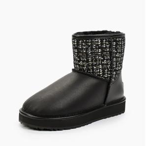 Wholesale Black Leather and Gucci Fabric Women Snow Boots 