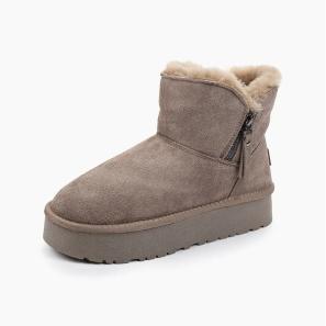 Brown Suede Snow Boots with Zipper Outside