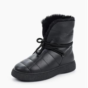 Wholesale Black Leather Women Snow Boots with Lace Around