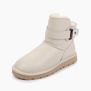 Offwhite Leather Strap Winter Boots for Women