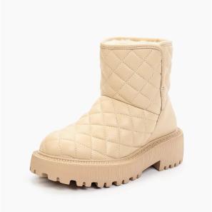 Beige Leather Women Winter Boots