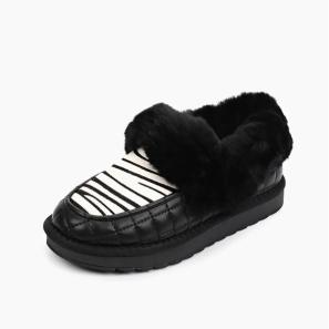 Black Leopard Fur Collar Women Low Boots