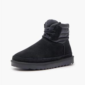 Black Suede Winter Boots with Leather Trim