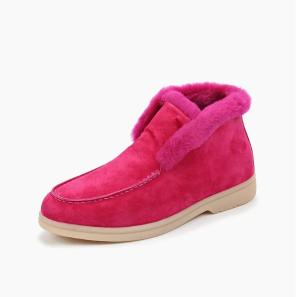 Rose-red Suede Casual Winter Boots for Women with Fur Collar