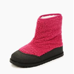 Rose-red Soft Wool Fur Snow Boots with Black Contrast Sole