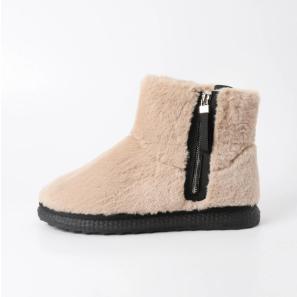 Beige Faux-fur Snow Boots for Women with Zipper Outside